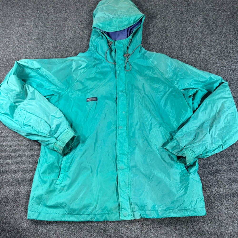 Vintage Columbia Sportswear Mens Teal Green Hooded Windbreaker‎ Jacket Large L